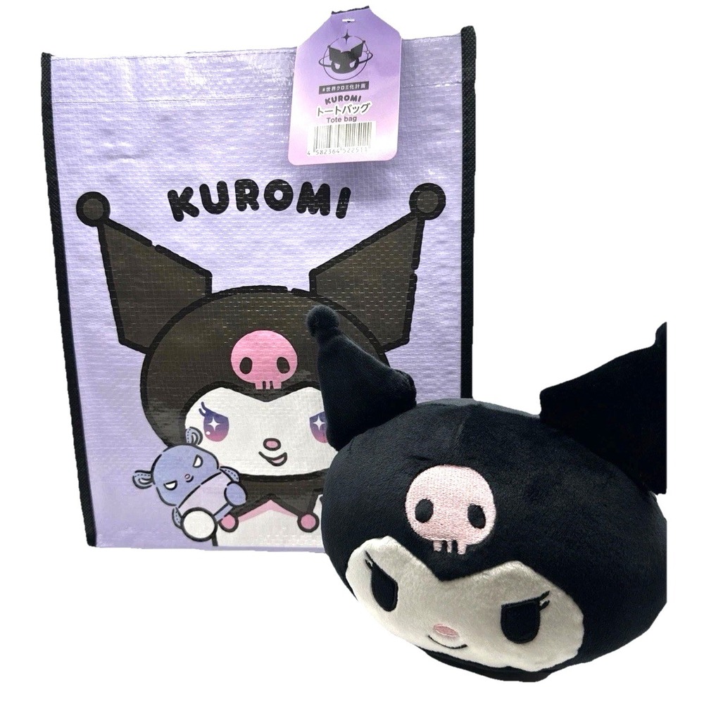 Kuromi Reusable Tote Bag Sanrio + bonus Kuromi Face Dome Plush Toy